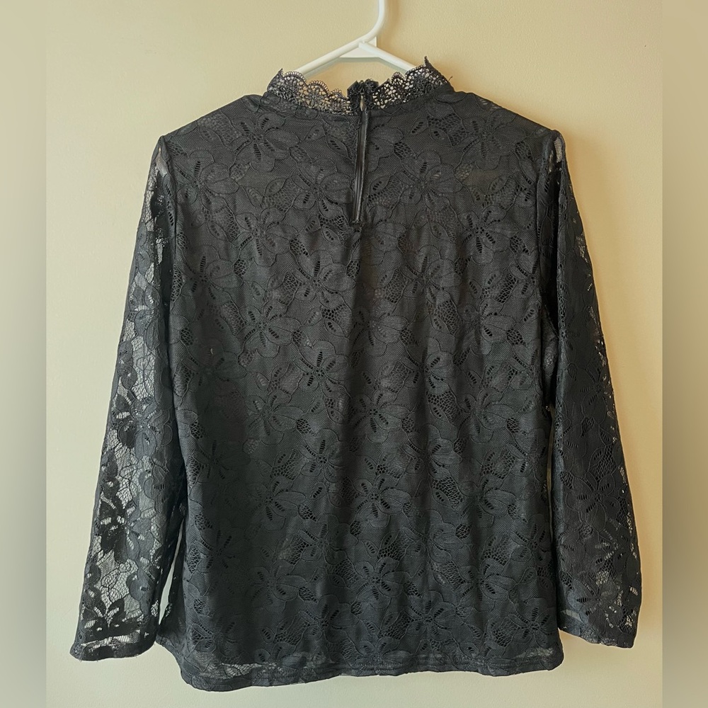 Victorian Style High Neck Black Lace Long Sleeve Blouse Size Small - witchcore - Picture 6 of 9